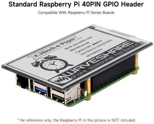 Alt view image 6 of 7 - 4.26inch E-Paper Display HAT, 800x480, Black/White, SPI Interface