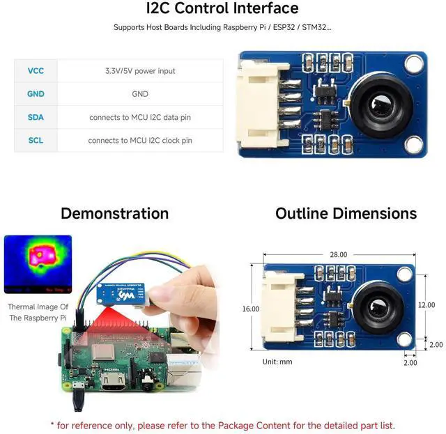 Alt view image 4 of 4 - MLX90640 IR Array Thermal Imaging Camera with 32×24 Pixels 55° Field of View Communicating via I2C Interface Supports /rduino(ESP32)/STM32, etc.