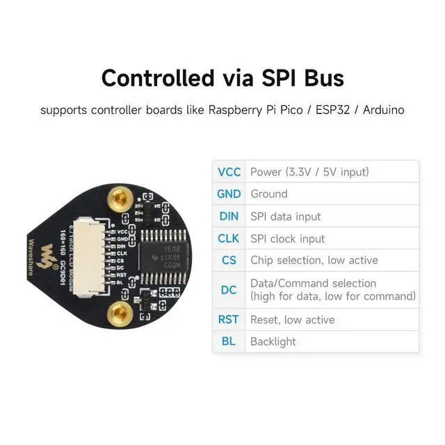 Alt view image 5 of 5 - 0.71inch Round LCD Display Module, IPS Panel, 160×160 Resolution, SPI Interface, 65K Colors, Embedded GC9D01 Driver