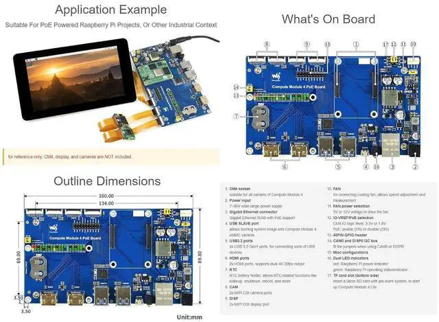 Alt view image 5 of 5 - Compute Module 4 IO Board with PoE Feature, Compatible with , Suitable for All Variants of CM4