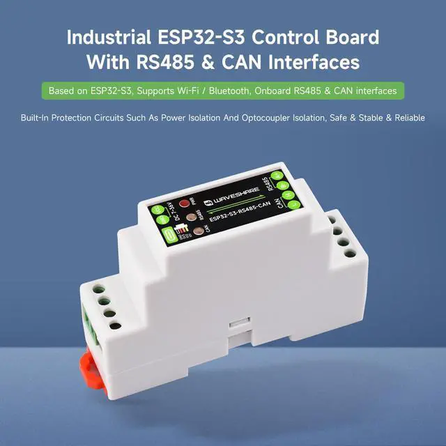 Alt view image 3 of 7 - Industrial ESP32-S3 Control Board with RS485 and CAN Communication Interfaces, Wi-Fi/Bluetooth Support, Built-in Multiple Protection Circuits