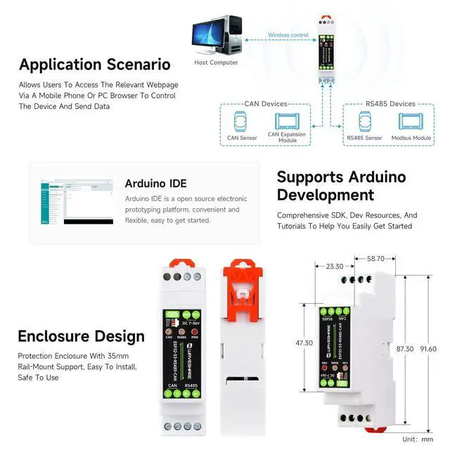 Alt view image 6 of 7 - Industrial ESP32-S3 Control Board with RS485 and CAN Communication Interfaces, Wi-Fi/Bluetooth Support, Built-in Multiple Protection Circuits