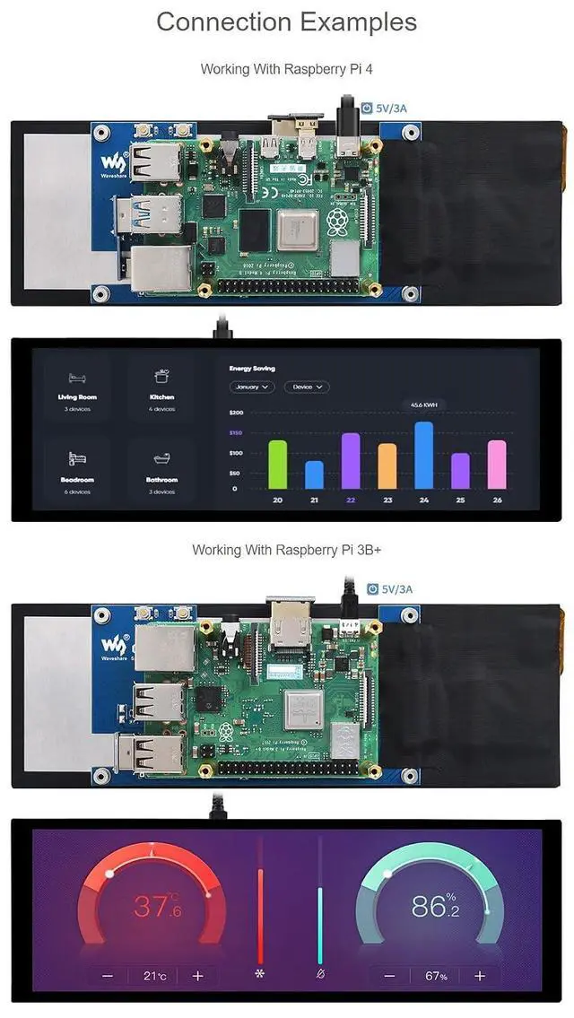 Alt view image 4 of 7 - 7.9inch Capacitive Touch Screen LCD Compatible with 5/4B/3B+/3A+/2B/B+/A+/Zero/Zero W/WH/Zero 2W CM3+/4 400×1280 Resolution HDMI IPS Supports Jetson Nano/Windows