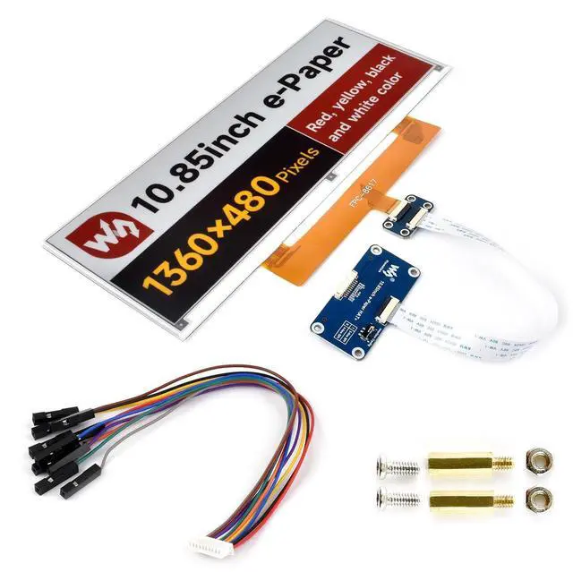 Main image of 10.85inch e-Paper Display, Compatible with 5/4B/3B/Zero/Zero W/Zero 2W/Pico/Pico W/Pico WH, e-Ink Display, 1360x480, Red/Yellow/Black/White