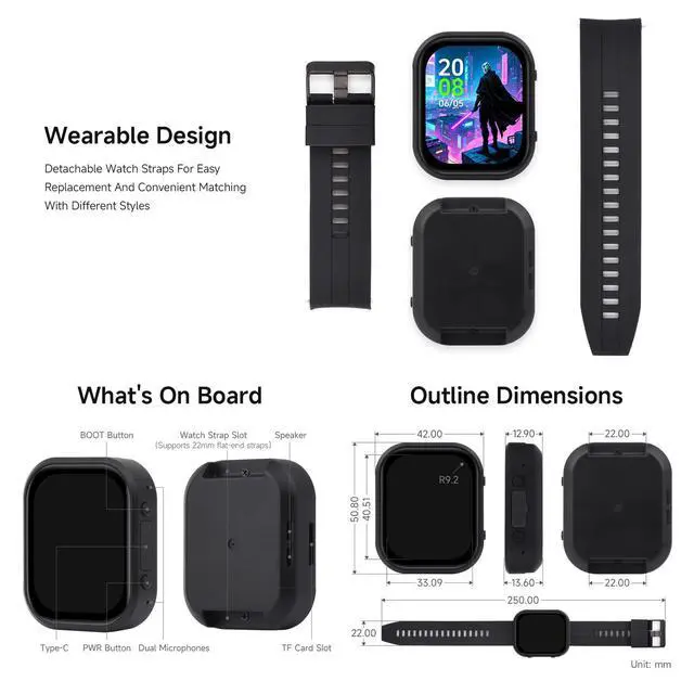 Alt view image 7 of 7 - ESP32-S3 2.06inch AMOLED Touch Watch Development Board, 32-bit LX7 Dual-core Processor, 410×502 Pixels, QSPI Interface, Onboard Dual Digital Microphones Array, with MX1.25 Lithium Battery