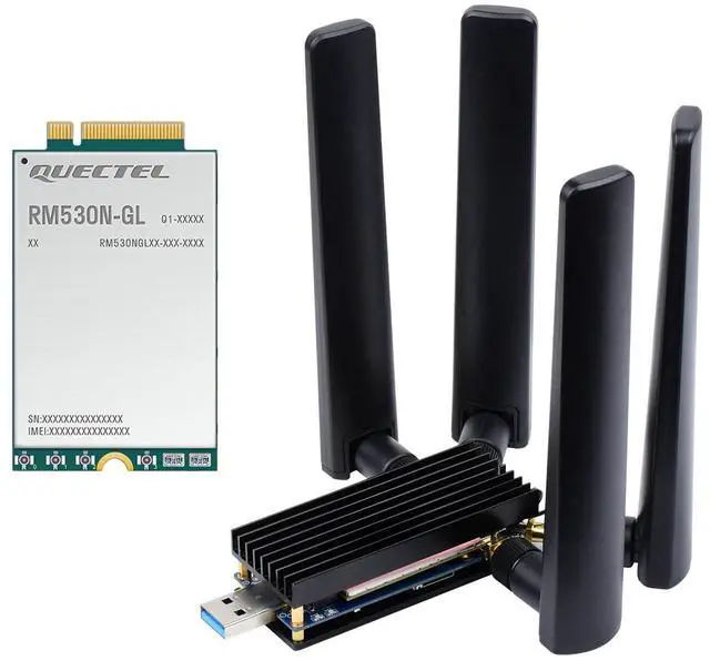 Main image of RM530N-GL 5G DONGLE Module, Quad Antennas, USB3.1 Port, Aluminum Alloy Heatsink, M.2 Key B Interface, Options for 5G Module