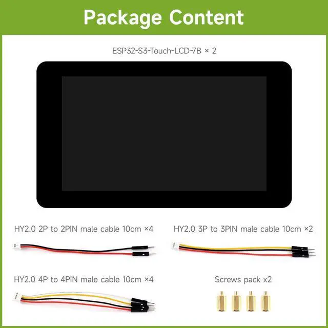 Alt view image 2 of 7 - 2PCS ESP32-S3 7inch LCD Development Board, ESP32 with Display, 1024×600, 32-bit LX7 Dual-core Processor, 240MHz Frequency, Wi-Fi & BLE Support, Onboard Antenna, with Touch Function