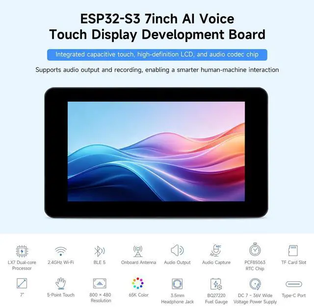 Alt view image 3 of 7 - ESP32-S3 7inch AI Voice Touch Display,800 × 480,5-Point Touch,IPS