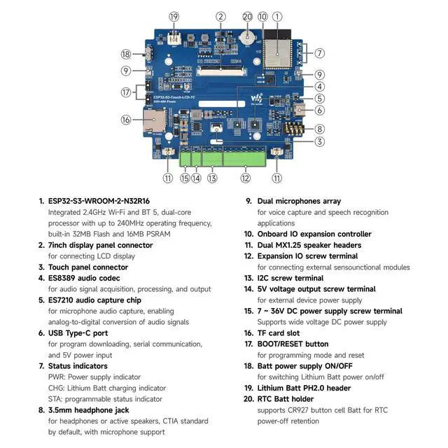 Alt view image 6 of 7 - ESP32-S3 7inch AI Voice Touch Display,800 × 480,5-Point Touch,IPS