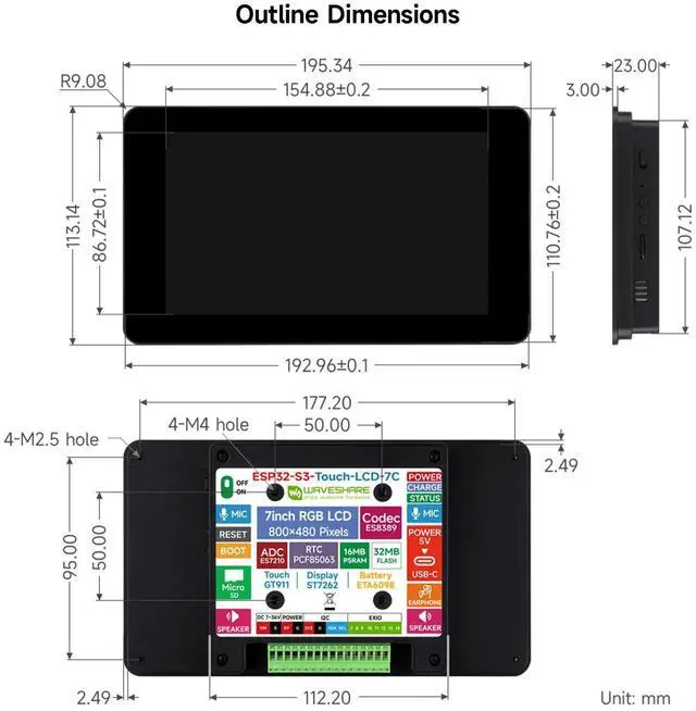 Alt view image 7 of 7 - ESP32-S3 7inch AI Voice Touch Display,800 × 480,5-Point Touch,IPS