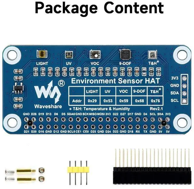 Alt view image 3 of 7 - Environment Sensor HAT, Compatible with 5/4B/3B/Zero/Zero W/Zero 2W/Pico/Pico W/Pico WH, I2C Bus with Rich Onboard Resources Including Ambient Light Sensor VOC Sensor