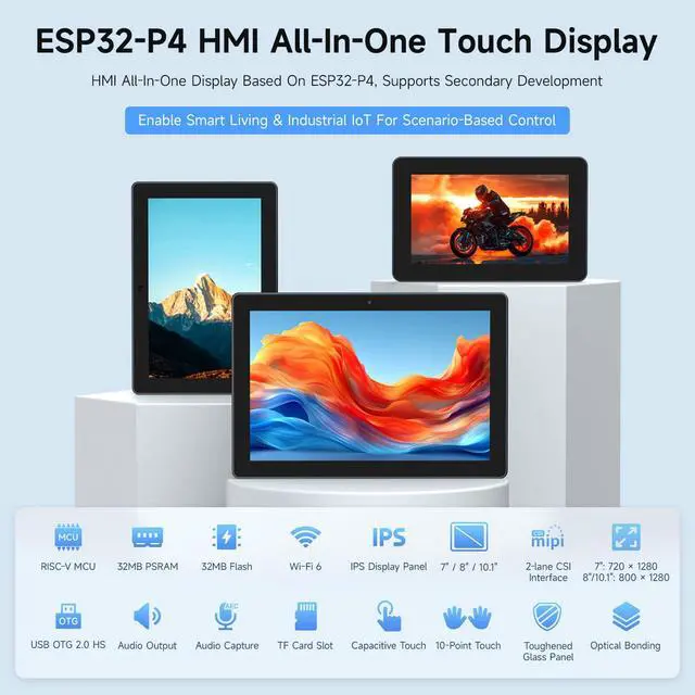 Alt view image 3 of 7 - ESP32-P4-WIFI6 10.1inch HMI All-in-One Touch Display Development Board, 10-Point Touch, 800 × 1280 Resolution, with Dual Microphones and Speaker, Supports Wi-Fi 6 and BLE 5, Without BAT
