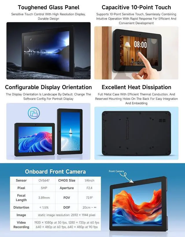 Alt view image 5 of 7 - ESP32-P4-WIFI6 10.1inch HMI All-in-One Touch Display Development Board, 10-Point Touch, 800 × 1280 Resolution, with Dual Microphones and Speaker, Supports Wi-Fi 6 and BLE 5, Without BAT