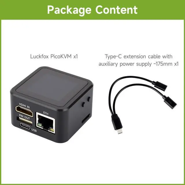 Alt view image 2 of 7 - Luckfox PicoKVM, Compact IP KVM Remote Management Tool with 1920×1080@60fps HDMI Input, HID Output, 1.54" Touch Display & Case for Efficient Device Control