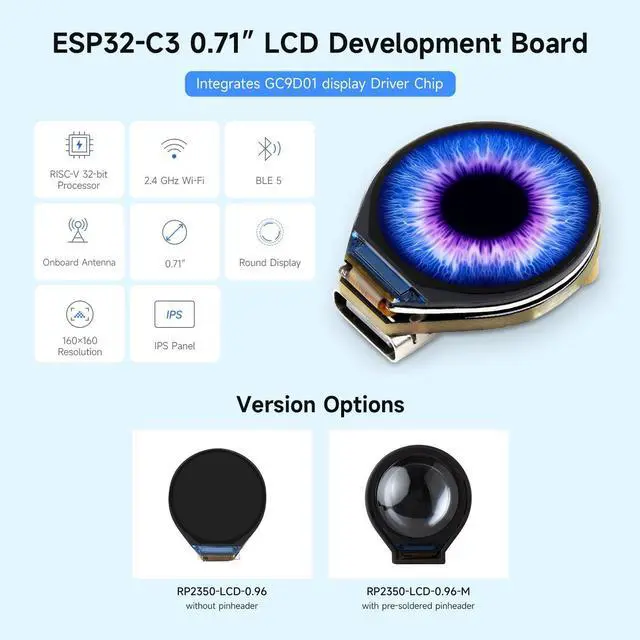 Alt view image 3 of 6 - ESP32-C3 0.71inch Round Display Development Board, 160×160 Resolution, Based on ESP32-C3 Single-core Processor, SPI Interface Display