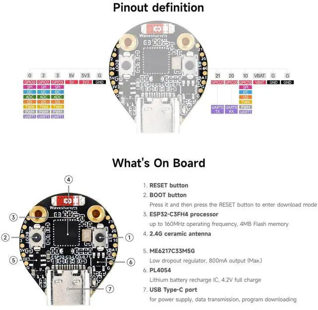 Alt view image 5 of 6 - ESP32-C3 0.71inch Round Display Development Board, 160×160 Resolution, Based on ESP32-C3 Single-core Processor, SPI Interface Display