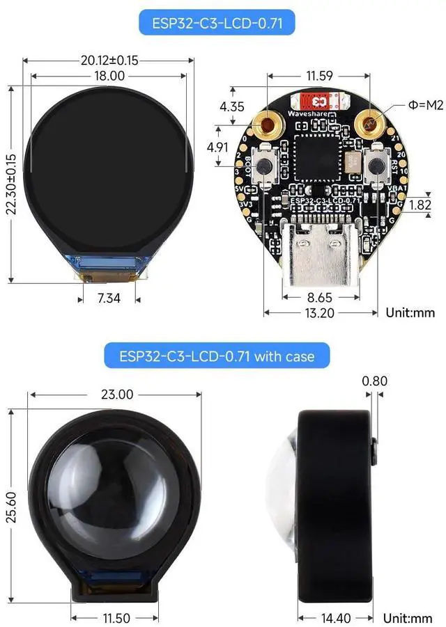 Alt view image 6 of 6 - ESP32-C3 0.71inch Round Display Development Board, 160×160 Resolution, Based on ESP32-C3 Single-core Processor, SPI Interface Display