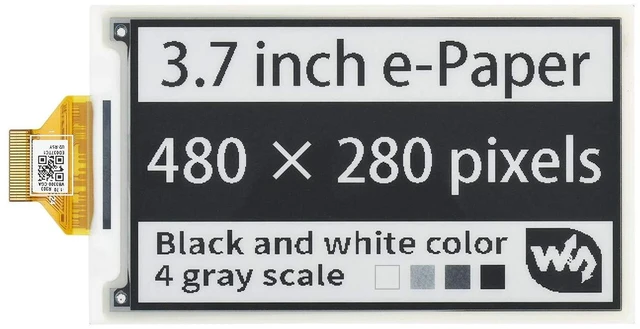 Main image of 3.7inch E-Paper E-Ink Raw Display Compatible with 4B/3B+/3B/2B/B+/A+/Zero/Zero W/WH/Zero 2W Series Boards 480×280 Pixels 4 Grey Scales Supports Partial Refresh