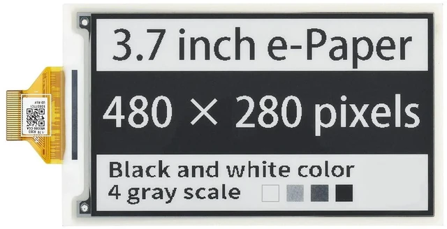 Alt view image 2 of 7 - 3.7inch E-Paper E-Ink Raw Display Compatible with 4B/3B+/3B/2B/B+/A+/Zero/Zero W/WH/Zero 2W Series Boards 480×280 Pixels 4 Grey Scales Supports Partial Refresh