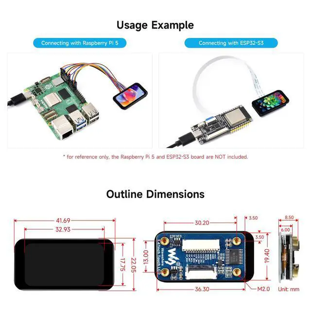 Alt view image 5 of 5 - 1.47inch LCD Display Module with Touch Panel, Compatible with /Pi Pico/ ESP32S3, Micro LCD Display, 172×320 Resolution, IPS, SPI and I2C Communication, 262K Display Color
