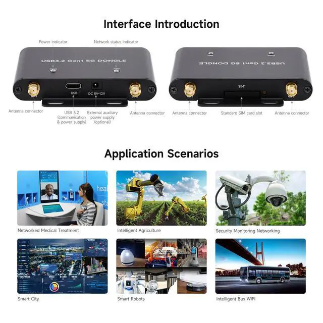 Alt view image 7 of 7 - 5G DONGLE Expansion Board ONLY, USB 3.2 Port, Aluminum Alloy Case, Quad Antennas, Onboard M.2 Key B Interface, Does NOT Include 5G Module