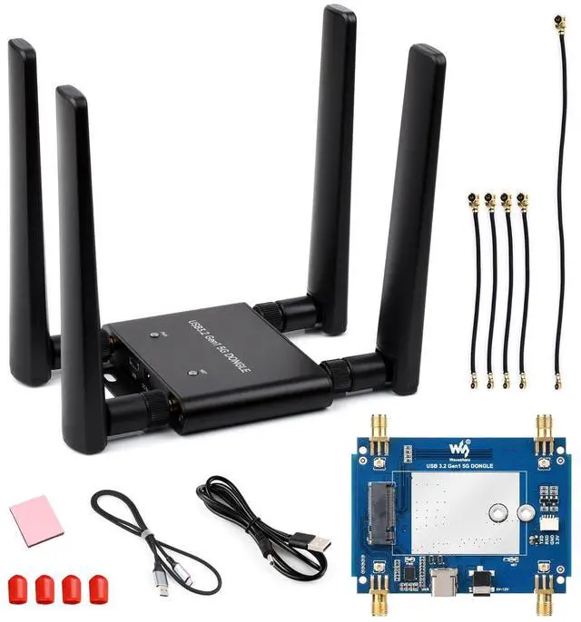 Main image of 5G DONGLE Expansion Board ONLY, USB 3.2 Port, Aluminum Alloy Case, Quad Antennas, Onboard M.2 Key B Interface, Does NOT Include 5G Module
