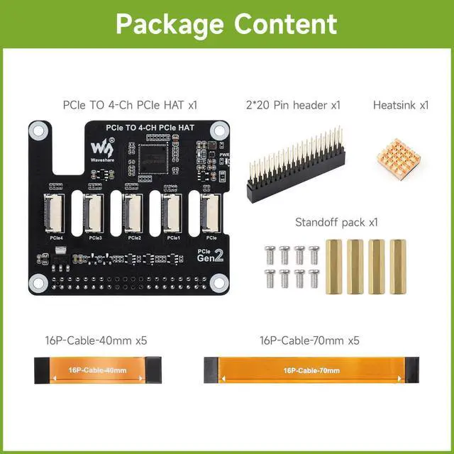 Alt view image 2 of 6 - Four-Channel PCIe FFC Expansion Board, Designed for 5, Supports Stacking Multiple PCIe HAT Modules