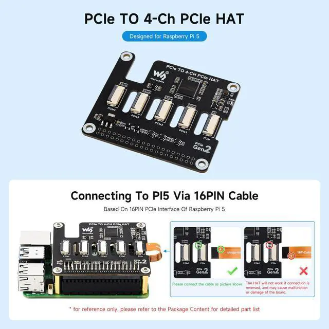 Alt view image 3 of 6 - Four-Channel PCIe FFC Expansion Board, Designed for 5, Supports Stacking Multiple PCIe HAT Modules