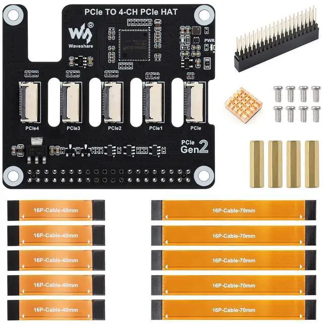 Main image of Four-Channel PCIe FFC Expansion Board, Designed for 5, Supports Stacking Multiple PCIe HAT Modules