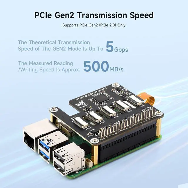 Alt view image 5 of 6 - Four-Channel PCIe FFC Expansion Board, Designed for 5, Supports Stacking Multiple PCIe HAT Modules