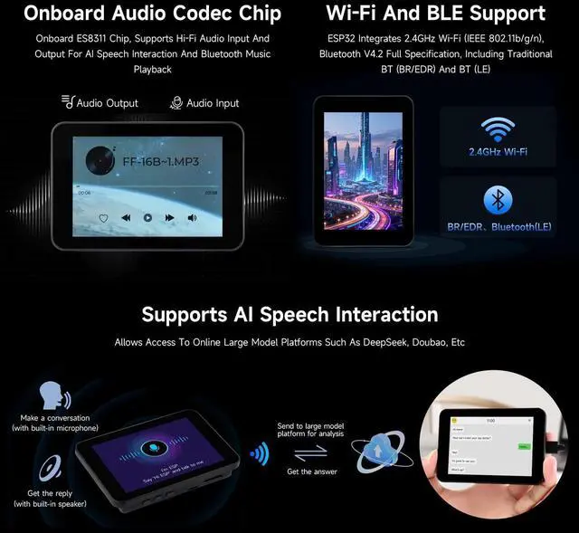 Alt view image 6 of 7 - ESP32 3.5inch Rounded Corner Touch LCD Development Board, 320 × 480, Onboard Audio Codec Chip, Built-in Microphone and Speaker, Supports Wi-Fi and BLE, Without BAT