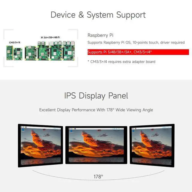 Alt view image 4 of 7 - 10.1inch Capacitive Touch Display Compatible with 5/4B/3B+/3A+, CM3/3+/4*, 1280×800, IPS, DSI Interface