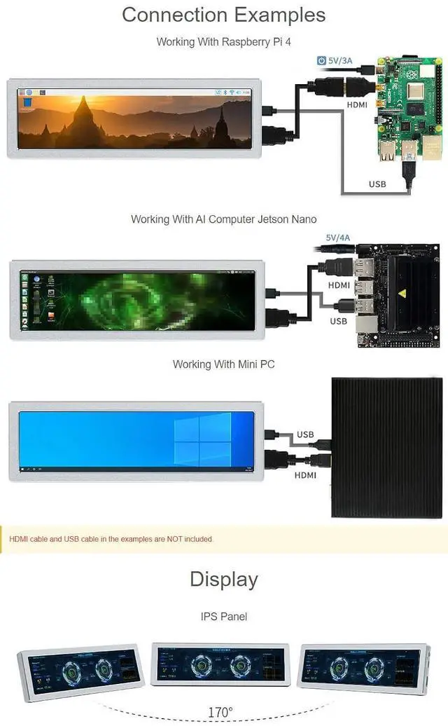 Alt view image 4 of 6 - 8.8inch HDMI Small Monitor,480×1920,Compatible with /Jetson Nano/PC,Horizontal and Vertical Screen Display,AIDA64 PC CPU GPU RAM Monitor Data Display,with HiFi Speaker