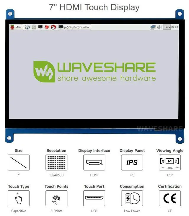 Alt view image 3 of 7 - 7 inch HDMI Control Panel Display Capacitive Touch LCD 1024 x 600 Resolution IPS Screen Latest Version Supports All Versions of Windows Monitor