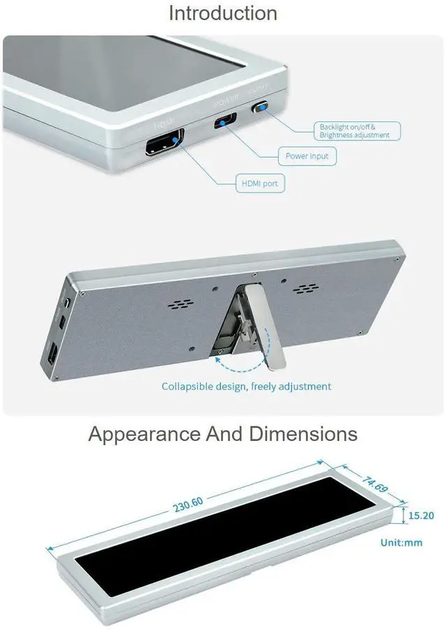 Alt view image 6 of 6 - 8.8inch HDMI Small Monitor,480×1920,Compatible with /Jetson Nano/PC,Horizontal and Vertical Screen Display,AIDA64 PC CPU GPU RAM Monitor Data Display,with HiFi Speaker