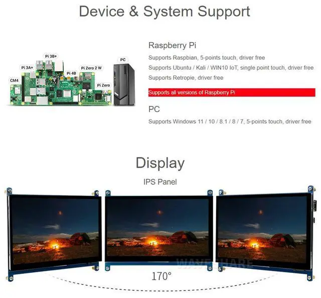 Alt view image 5 of 7 - 7 inch HDMI Control Panel Display Capacitive Touch LCD 1024 x 600 Resolution IPS Screen Latest Version Supports All Versions of Windows Monitor