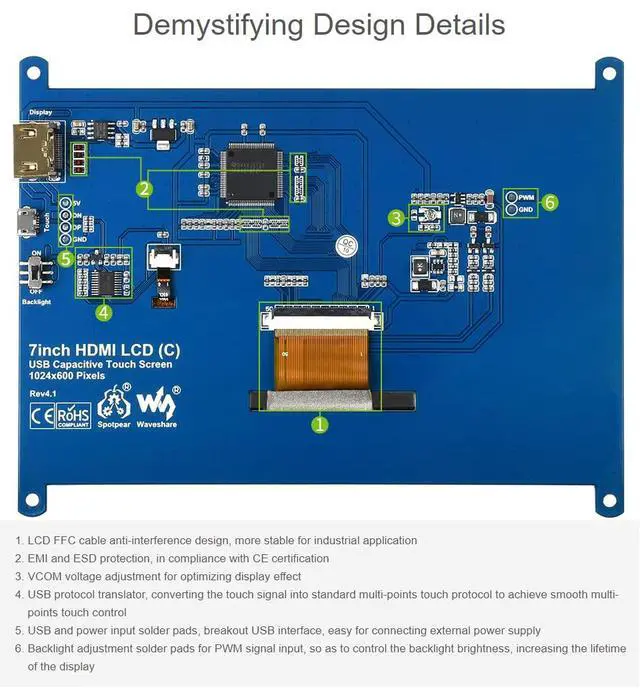 Alt view image 6 of 7 - 7 inch HDMI Control Panel Display Capacitive Touch LCD 1024 x 600 Resolution IPS Screen Latest Version Supports All Versions of Windows Monitor