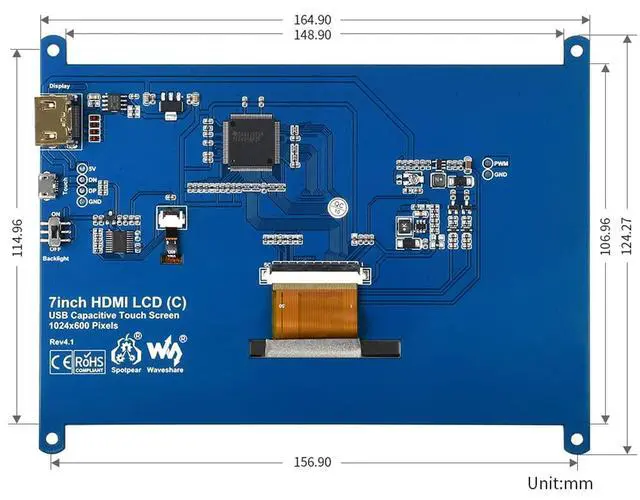 Alt view image 7 of 7 - 7 inch HDMI Control Panel Display Capacitive Touch LCD 1024 x 600 Resolution IPS Screen Latest Version Supports All Versions of Windows Monitor