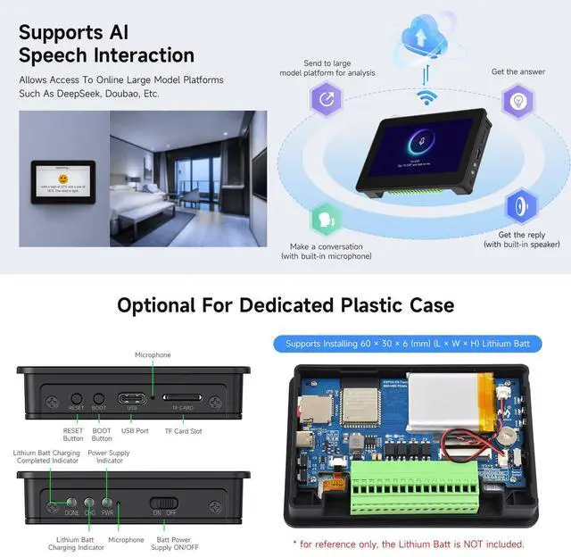 Alt view image 6 of 7 - ESP32-S3 4.3inch AI Voice Touch Display Development Board, 800 × 480 Resolution, 5-Point Touch, Dual-MIC Array, Supports 2.4GHz Wi-Fi & BLE 5, with Plastic Case