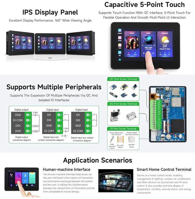 Alt view image 5 of 7 - ESP32-S3 4.3inch AI Voice Touch Display Development Board, 800 × 480 Resolution, 5-Point Touch, Dual-MIC Array, Supports 2.4GHz Wi-Fi & BLE 5, with Plastic Case