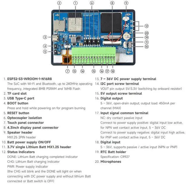 Alt view image 7 of 7 - ESP32-S3 4.3inch AI Voice Touch Display Development Board, 800 × 480 Resolution, 5-Point Touch, Dual-MIC Array, Supports 2.4GHz Wi-Fi & BLE 5, with Plastic Case