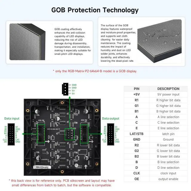 Alt view image 5 of 7 - RGB Full-Color LED Matrix Panel, 2mm Pitch, 64×64 Pixels, Adjustable Brightness, Compatible with 5/4B/3B/Zero/Zero W/Zero 2W/Pico/Pico W/Pico WH