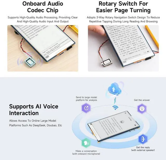 Alt view image 5 of 7 - ESP32-S3 3.97inch e-Paper Development Board, 800 × 480 Resolution, Supports Wi-Fi/BLE 5, and AI Voice Interaction, Onboard Microphone, Bundle with BAT, TF Card and Card Reader