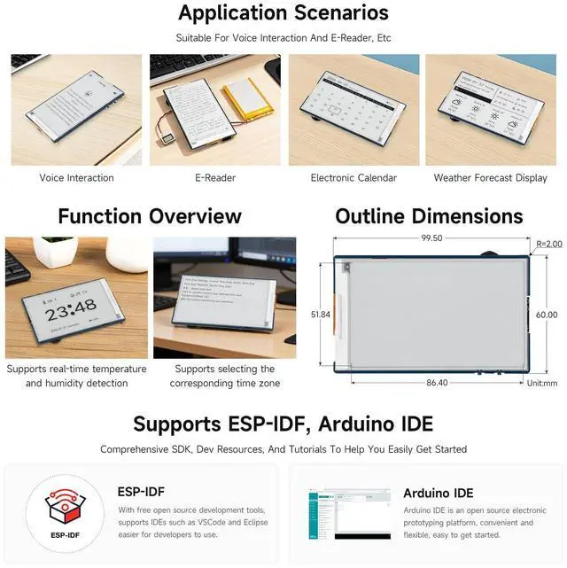 Alt view image 6 of 7 - ESP32-S3 3.97inch e-Paper Development Board, 800 × 480 Resolution, Supports Wi-Fi/BLE 5, and AI Voice Interaction, Onboard Microphone, Bundle with BAT, TF Card and Card Reader