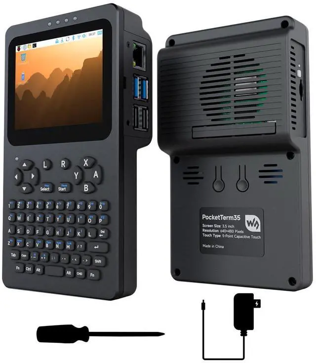 Main image of Portable Handheld Linux Terminal with 3.5inch Touch Display, 640 × 480, Optical Bonding, Compatible with Pi 4B/5 Portable Development and Debugging Devices, PocketTerm35-Pi5 Host