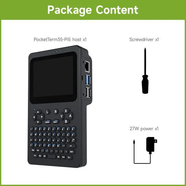 Alt view image 2 of 7 - Portable Handheld Linux Terminal with 3.5inch Touch Display, 640 × 480, Optical Bonding, Compatible with Pi 4B/5 Portable Development and Debugging Devices, PocketTerm35-Pi5 Host