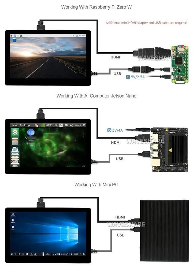 Alt view image 6 of 7 - 5inch Capacitive Touch AMOLED Display Compatible with 5/4B/3B+/3A+/2B/B+/A+/Zero/Zero W/WH/Zero 2W CM3+/4 960×544 Resolution HDMI Optical Bonding Supports Jetson Nano/Windows