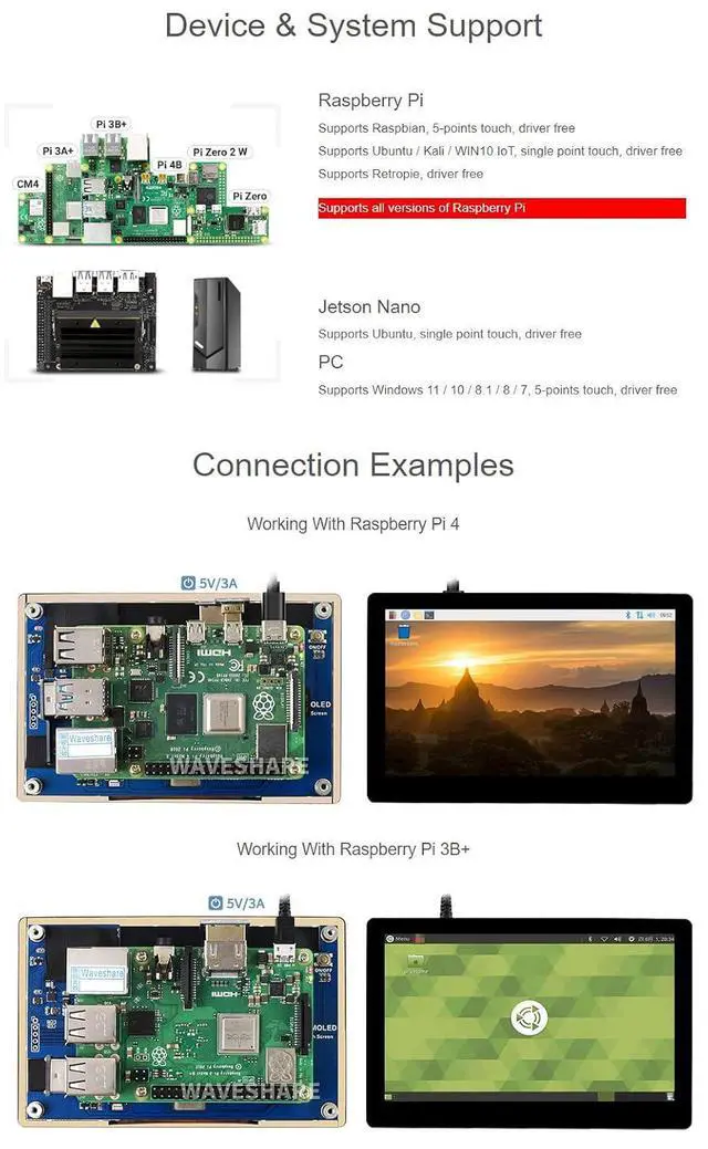 Alt view image 5 of 7 - 5inch Capacitive Touch AMOLED Display Compatible with 5/4B/3B+/3A+/2B/B+/A+/Zero/Zero W/WH/Zero 2W CM3+/4 960×544 Resolution HDMI Optical Bonding Supports Jetson Nano/Windows