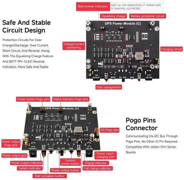 Alt view image 7 of 7 - Uninterruptible Power Supply UPS Module, Compatible with, Jetson Orin, Supports 21700 Li BAT (NOT Included), Pogo Pins Connector, Supports Charging and Power Output At The Same Time