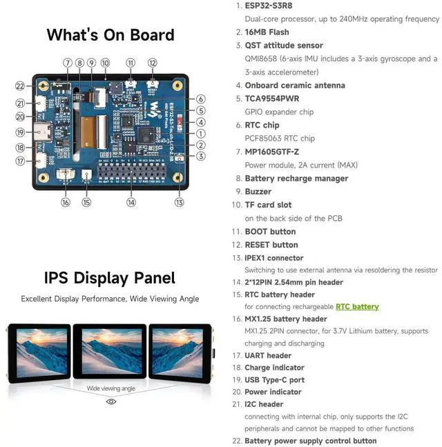 Alt view image 6 of 7 - ESP32-S3 2.8inch Display Development Board, 480×640, IPS, 32-bit LX7 Dual-core Processor, Up to 240MHz Frequency, Supports Wi-Fi & BLT, ESP32 with Display, Without Touch Function